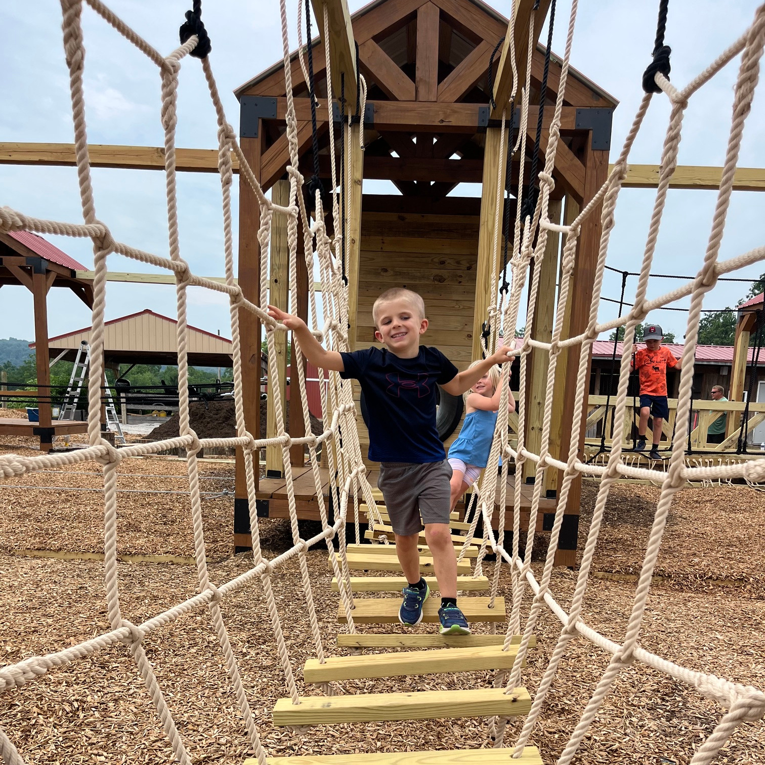 Children on rope playground