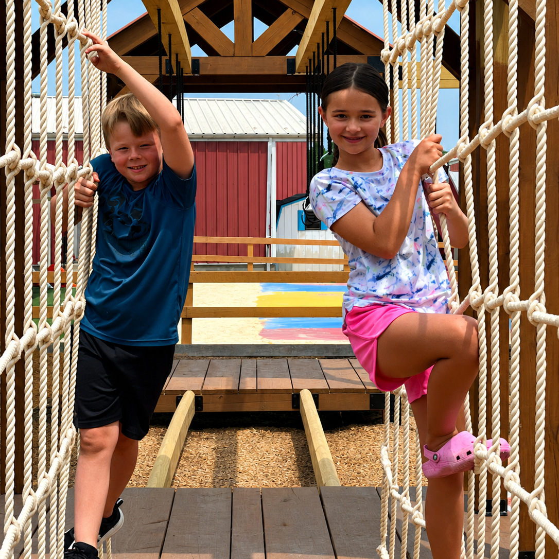 Children on rope playground
